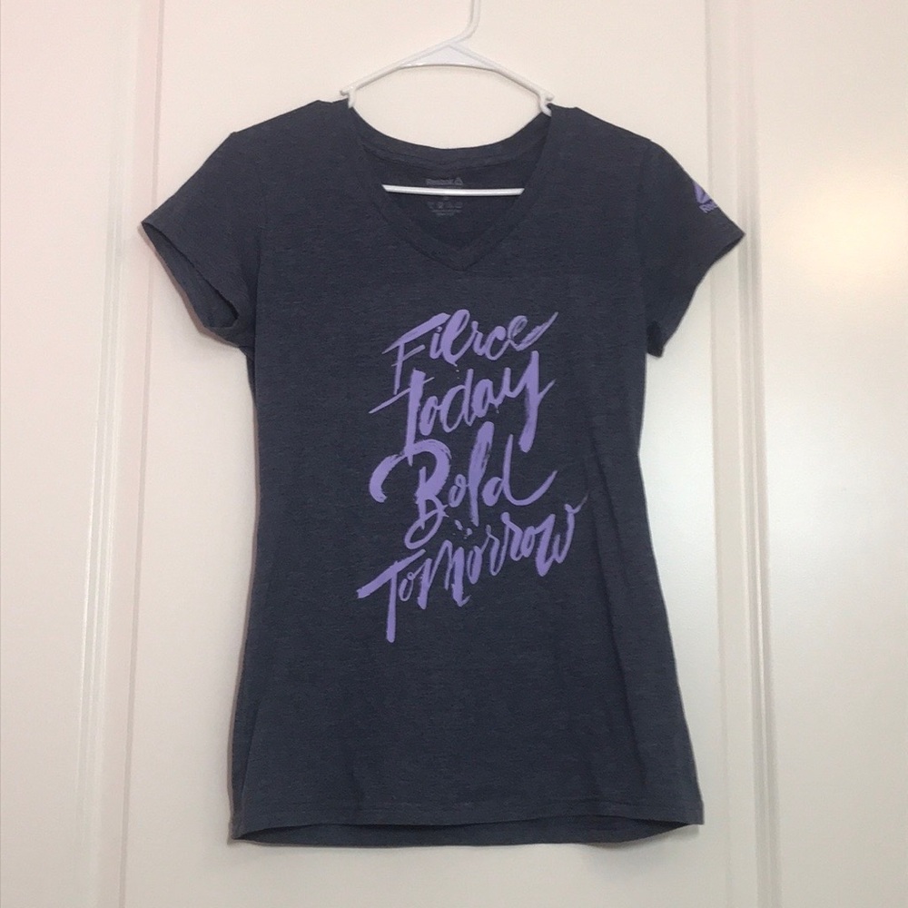 Women's Reebok Graphic VNeck TShirt - Gray/Purple